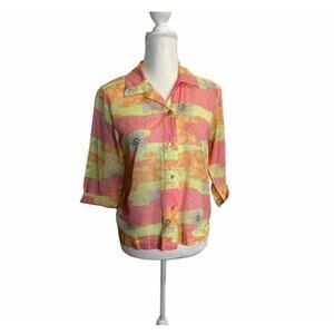 Sigrid Olsen Collection Women's Patchwork Button Up Shirt Blouse Floral Sz Small